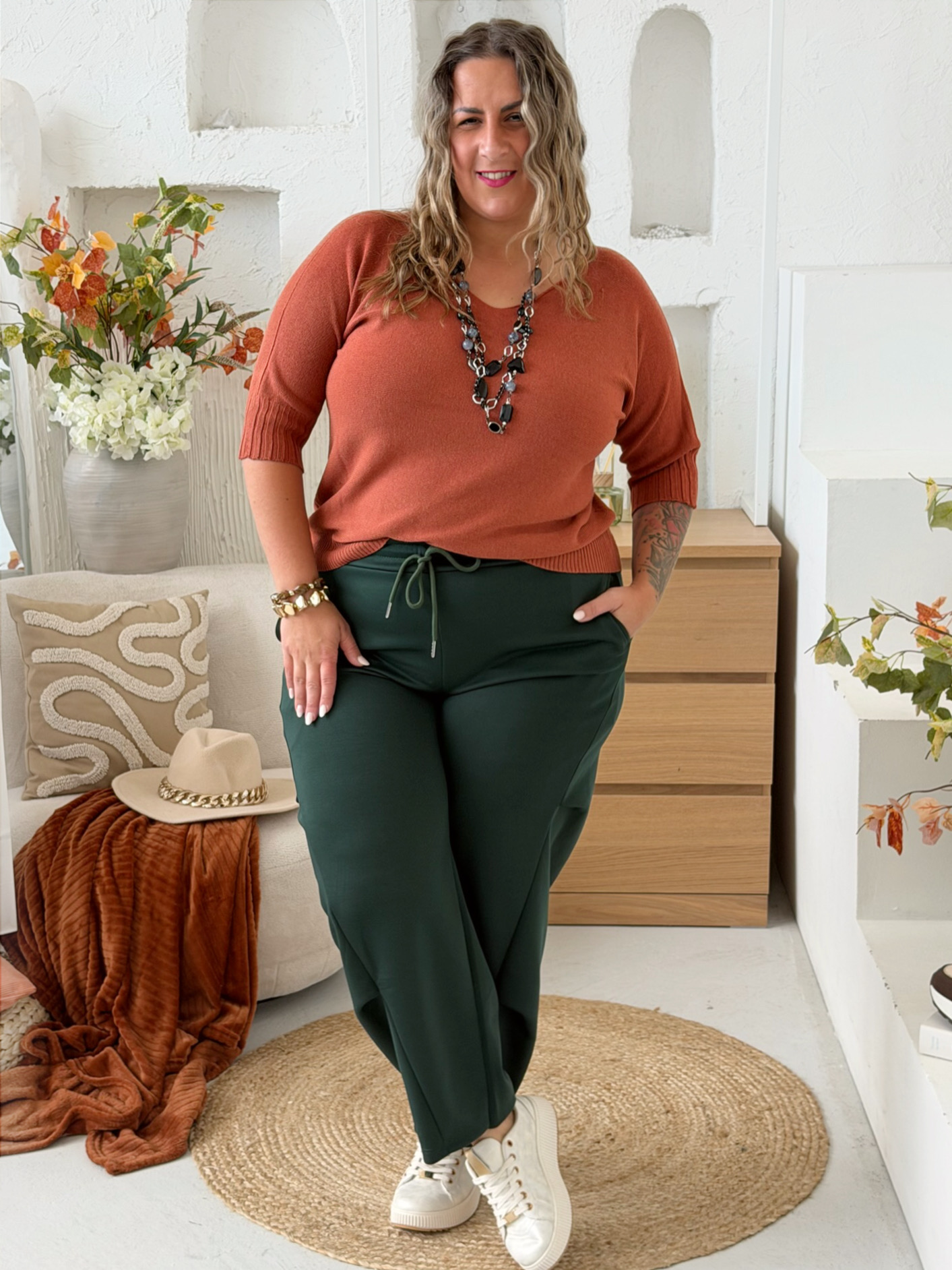 Máselkové kalhoty Jasmin do 3XL - smaragdové