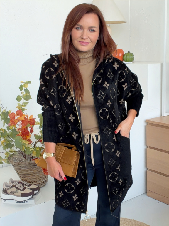 Alpakový kabátek Elegance Kapuca do 2XL - černý