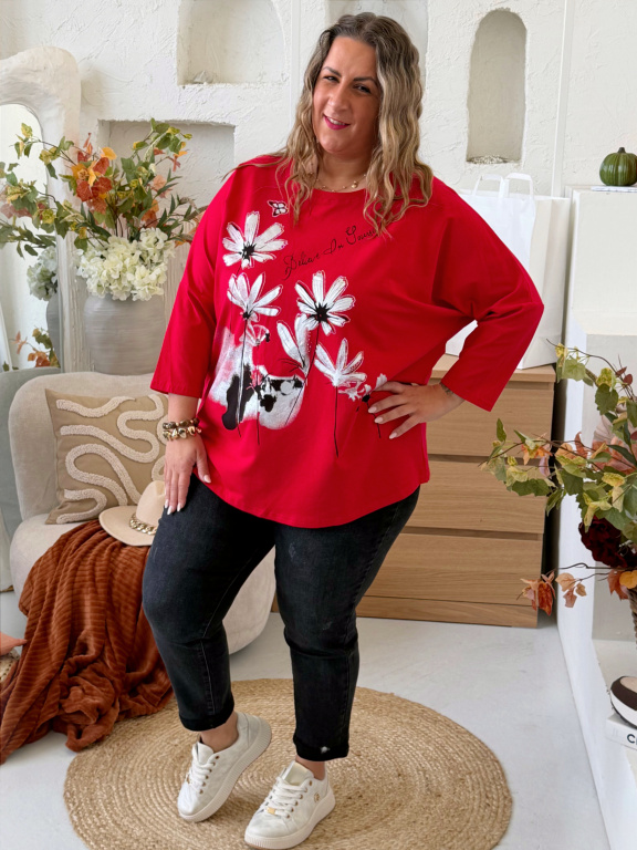 Oversize tričko Flower Ellie do 4XL - červené