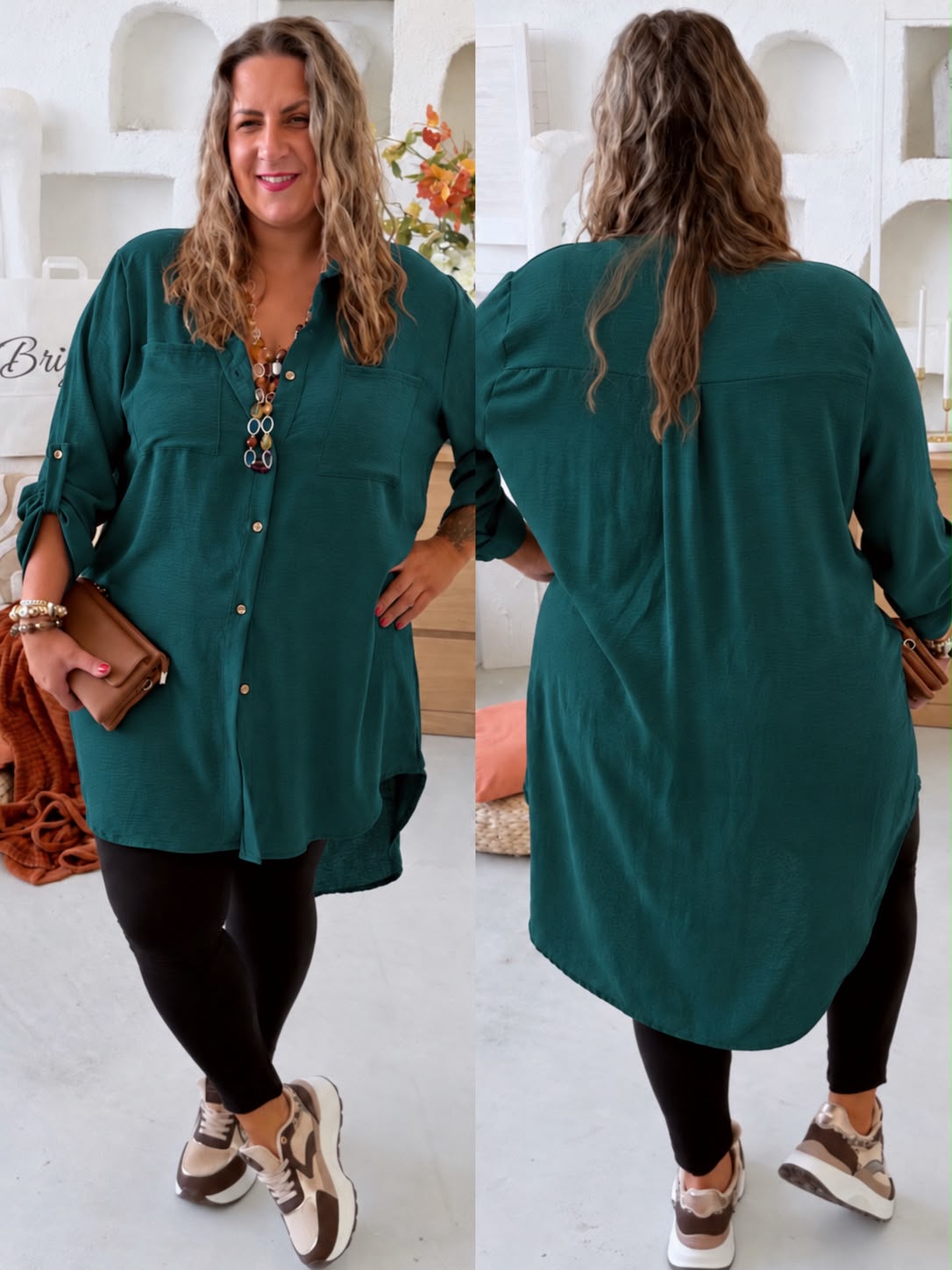 Lehounká oversize košile do 3XL velikosti nemačkavá - smaragdová