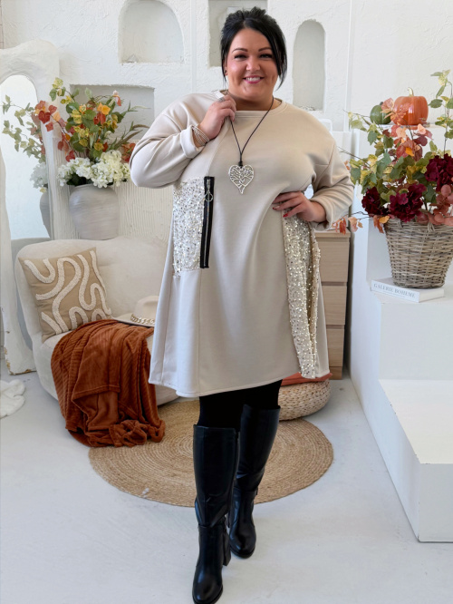 Máselkové sváteční šaty Elori do 4XL - světle béžové