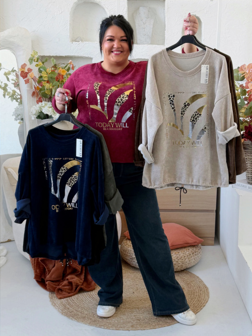 Mikina vzhledu manšestru - měkoučká - Goldie do 3XL - béžová