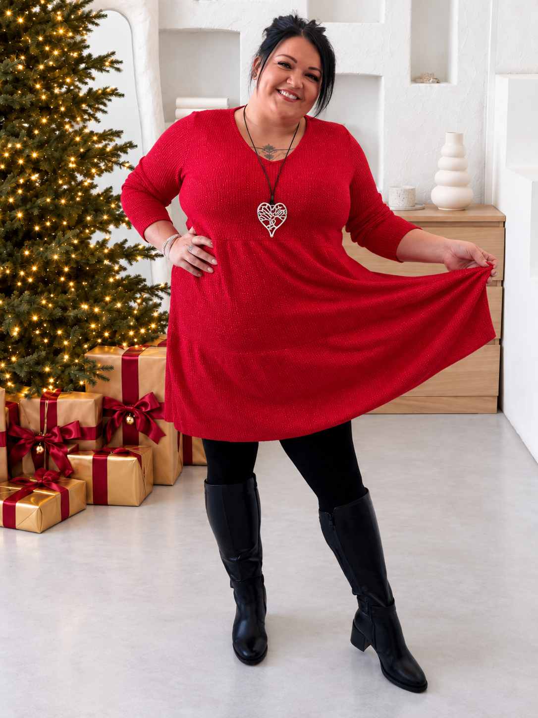 Úpletové šaty áčkové Janis do 4XL - červené