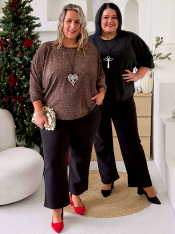 Třpytivá halenka Star do 4XL - čokoláda