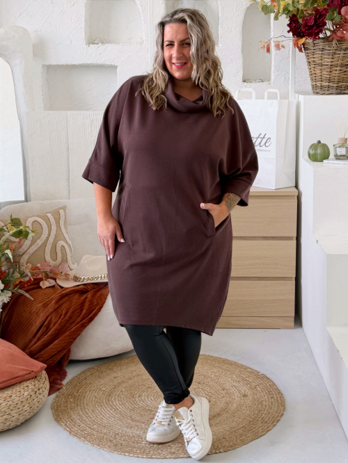 Šaty s volným límcem Ruby do 4XL - čokoládové