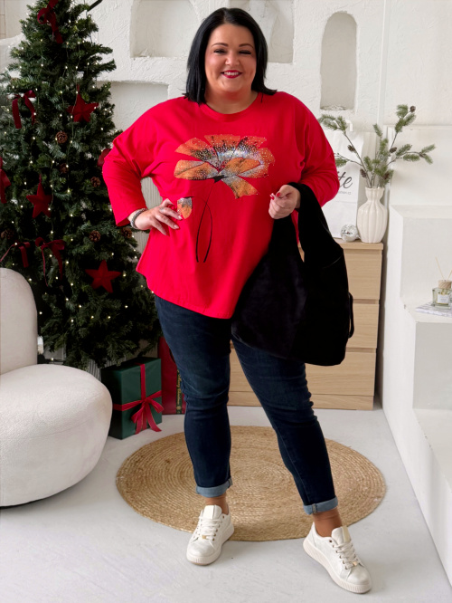 Oversize tričko Květina Ellie do 4XL - červené