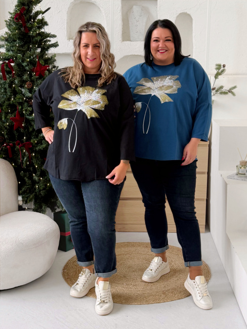 Oversize tričko Květina Ellie do 4XL - petrolej