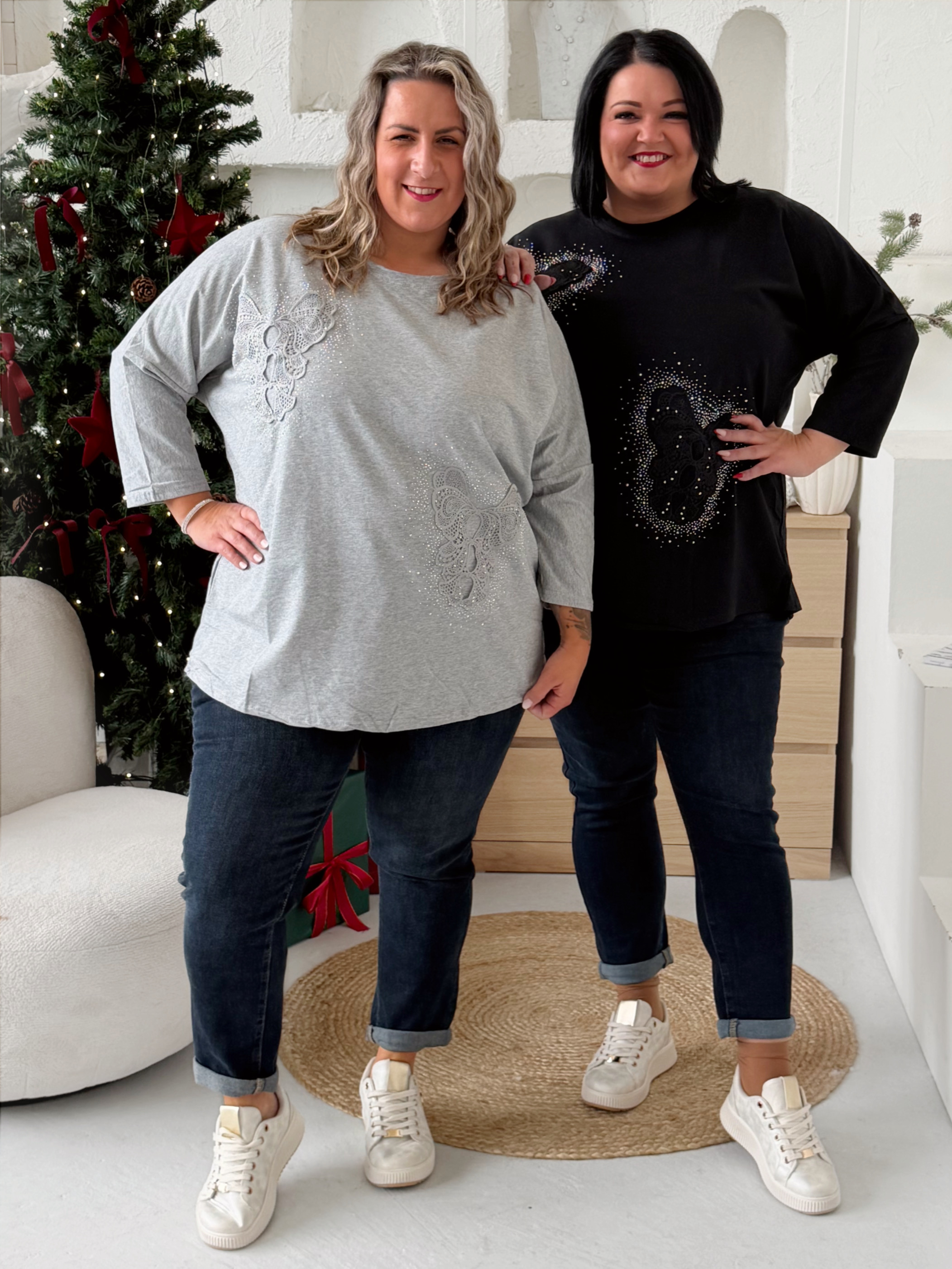 Oversize tričko Motýlci Ellie do 4XL - šedé