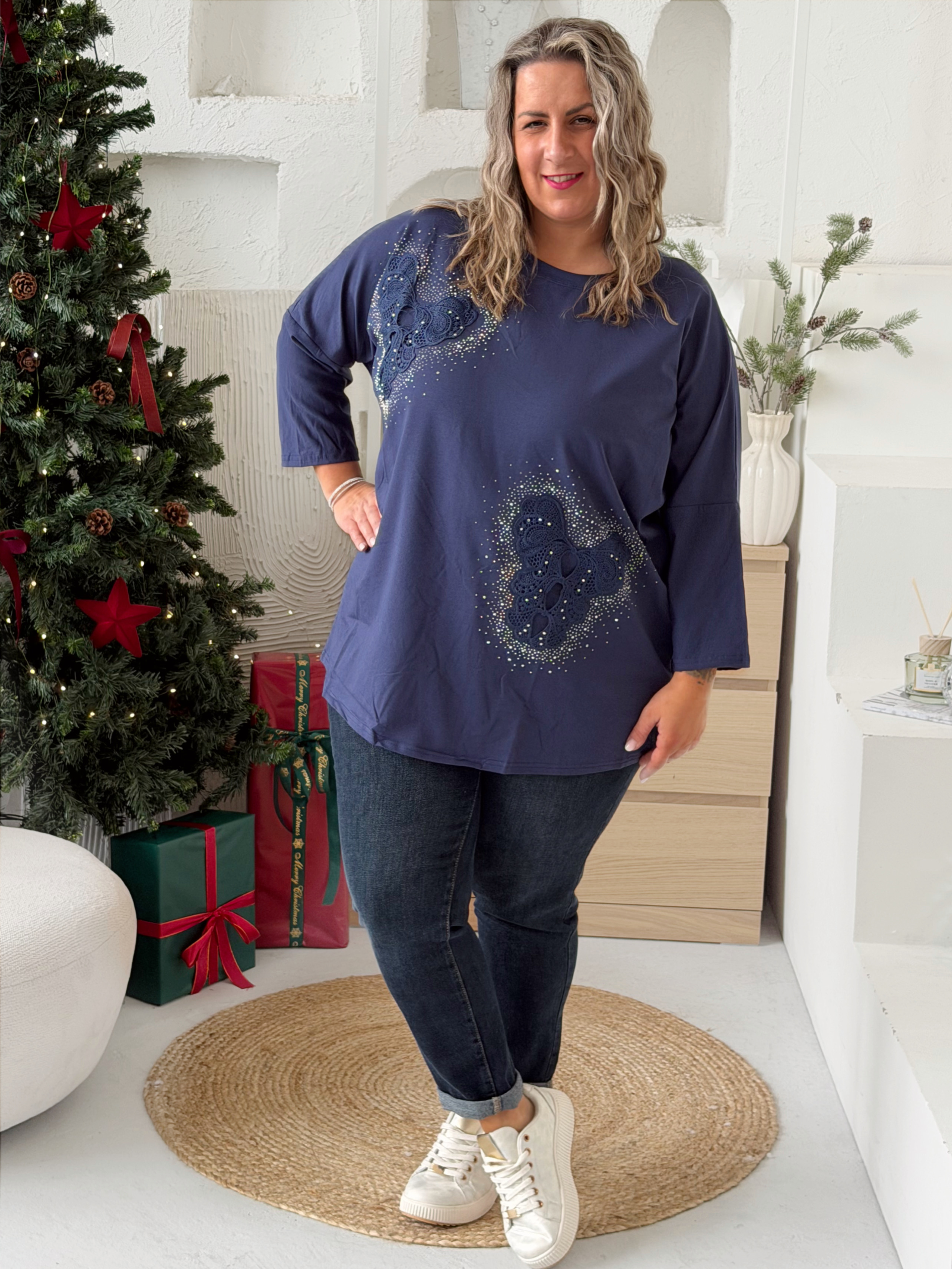 Oversize tričko Motýlci Ellie do 4XL - modré