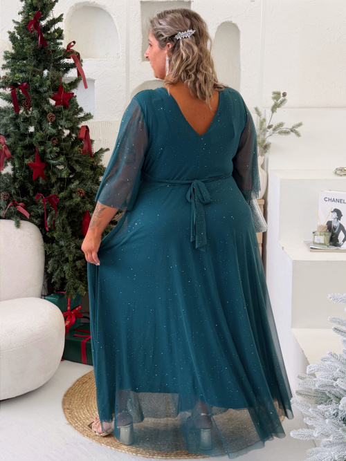 Plesové společenské šaty Isabell do 4XL - petrolej