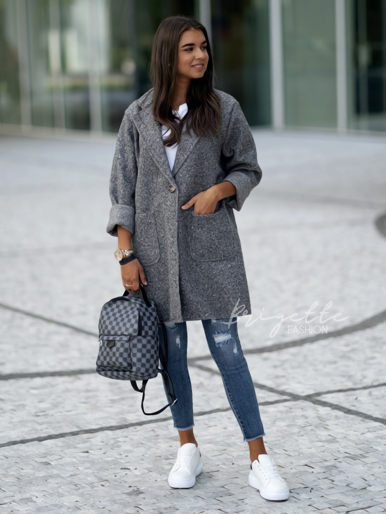 Kabát Glam Oversize tmavě šedý