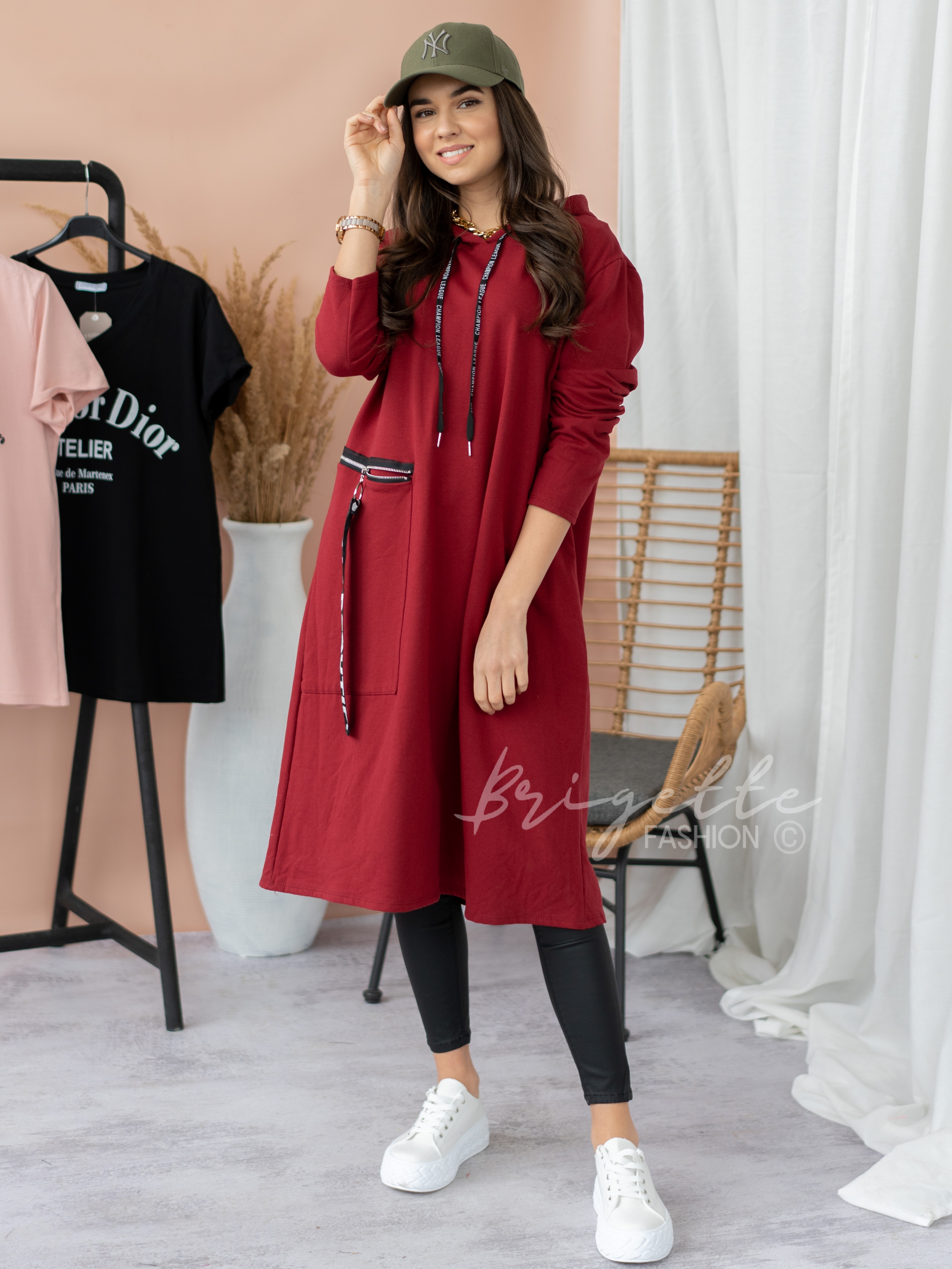 Oversize maxi mikina vínová