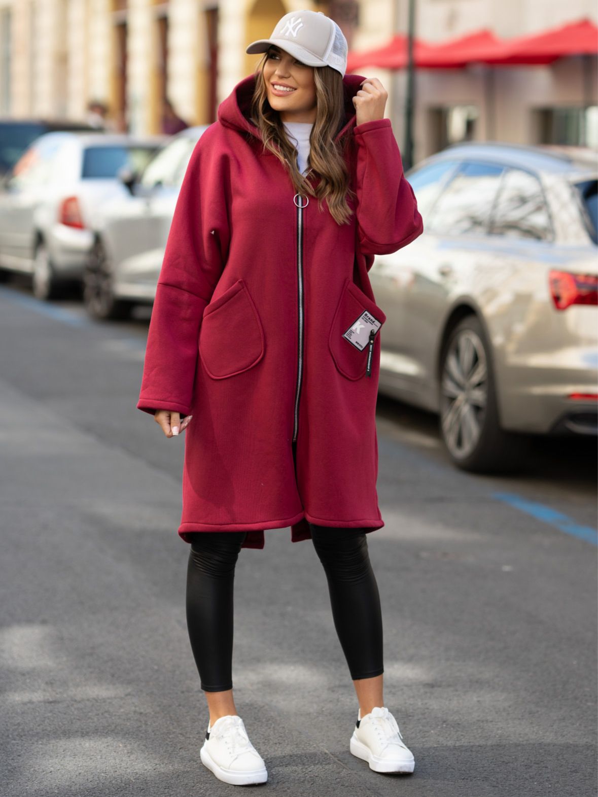 Oversize cardigan na zip červený