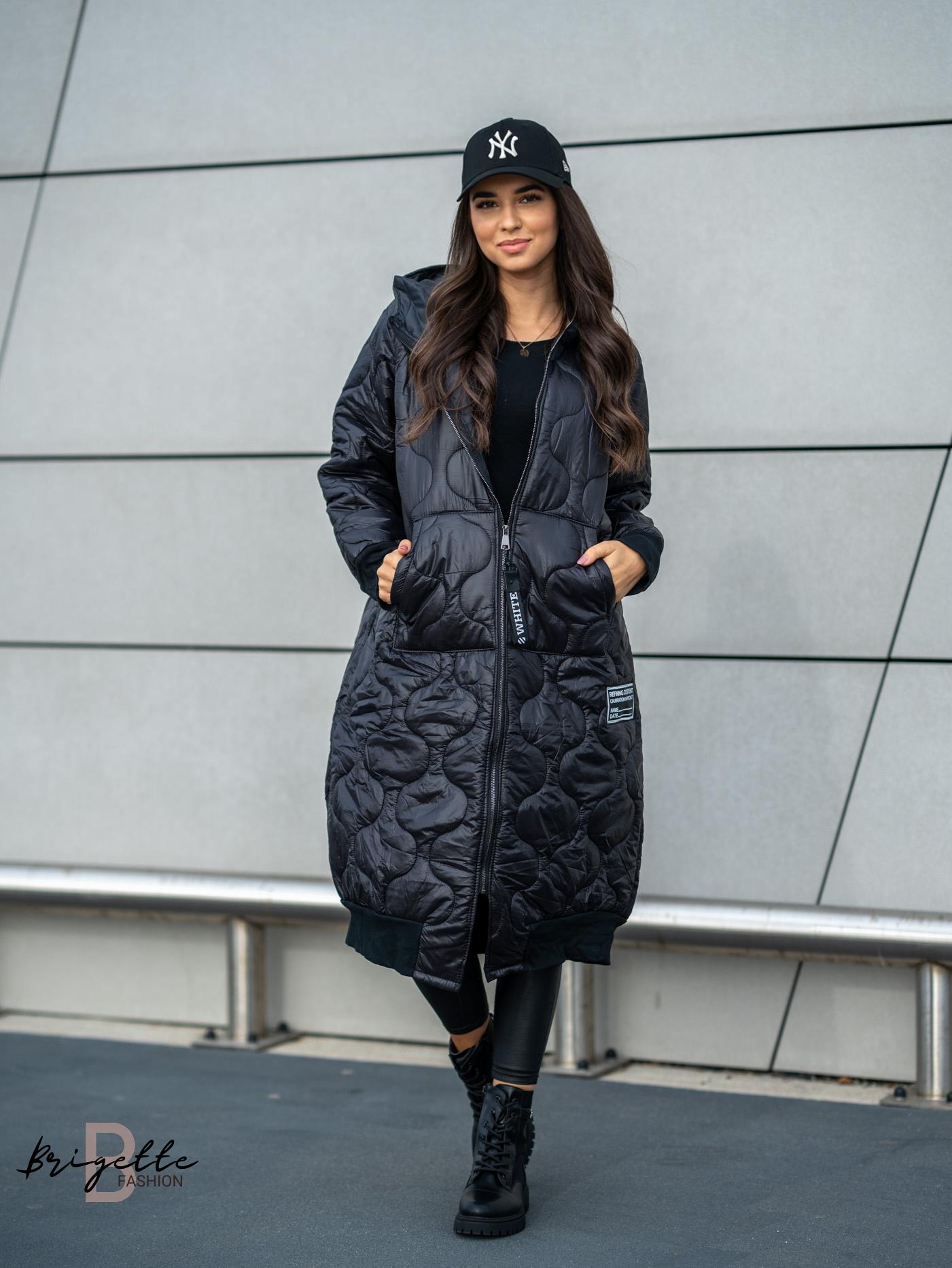 Oversize dlouhá prošívaná bunda černá