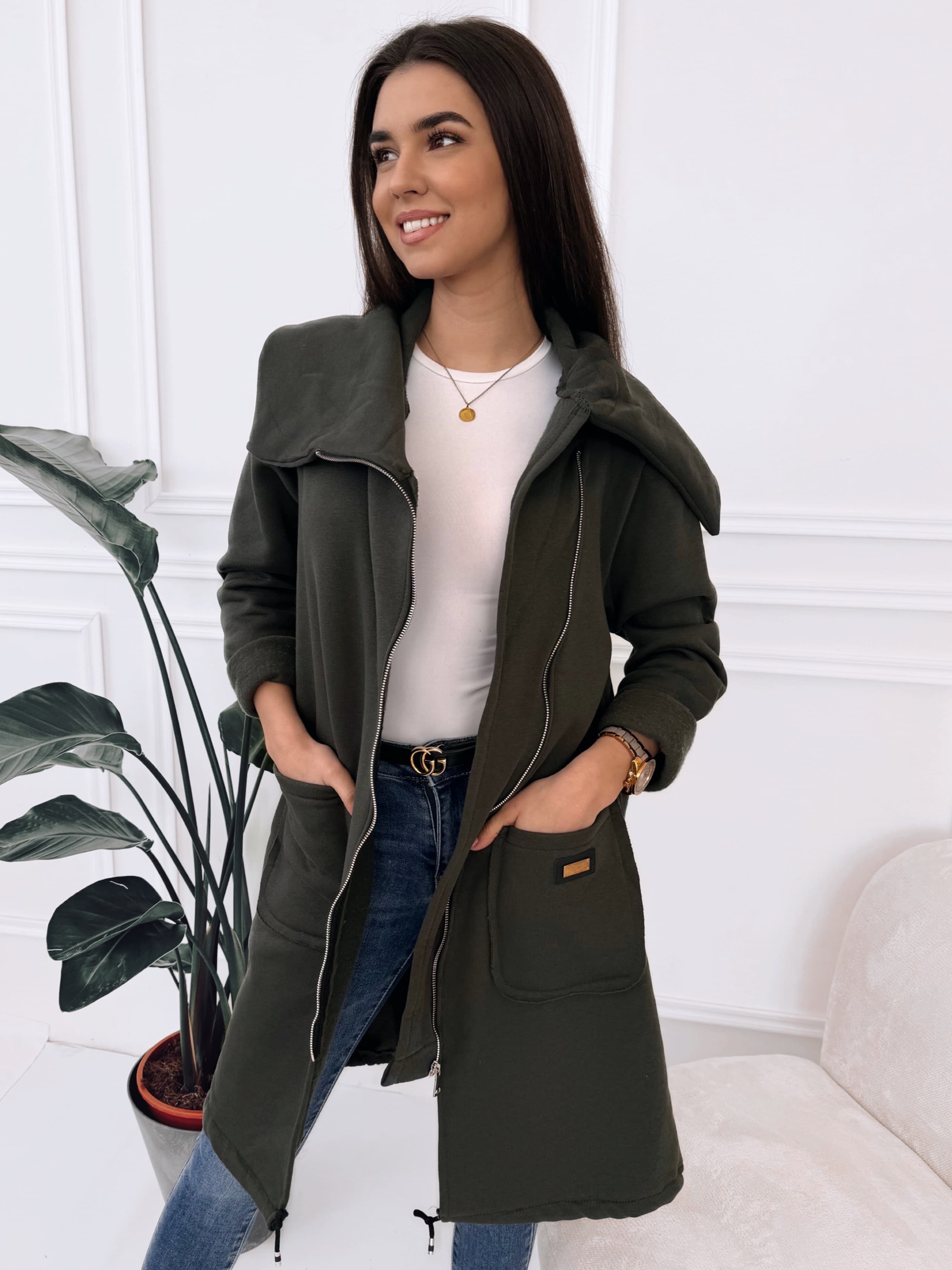 Mikina na zip khaki