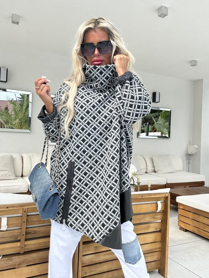 Tunika s nákrčníkem - oversize, lze nosit jako přechodový kabát