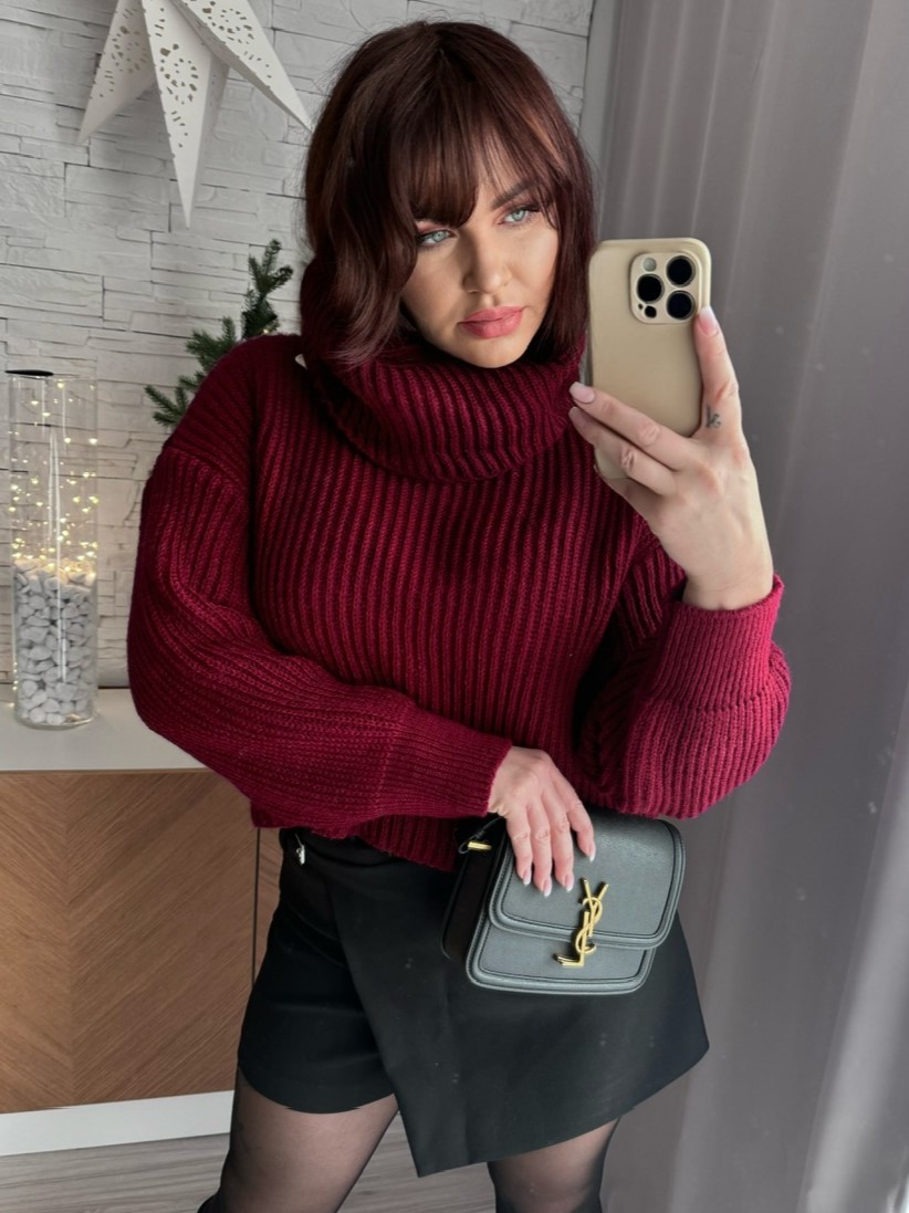 Basic rolák Croppy burgundy vínová