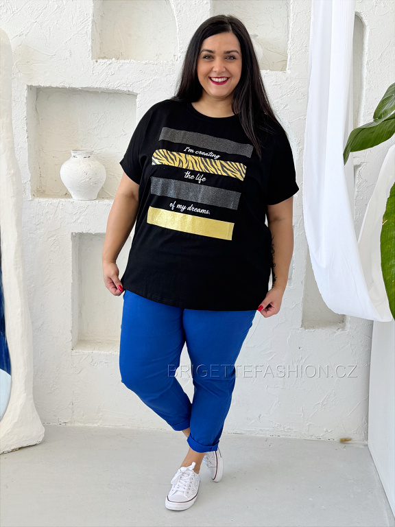Tričko Plus size "Gold Lines" černé