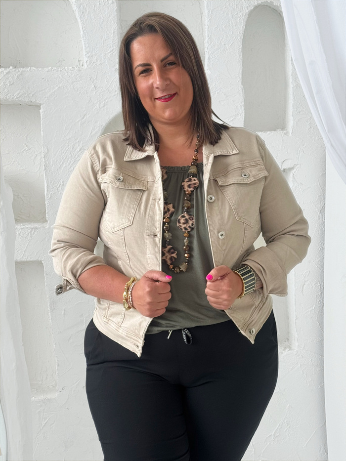 Džínová bunda elastická béžová do 4XL