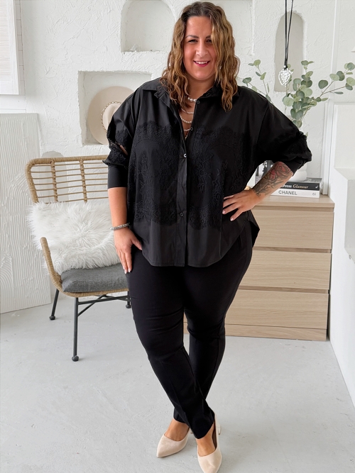 Košile s krajkou do 3XL - černá 