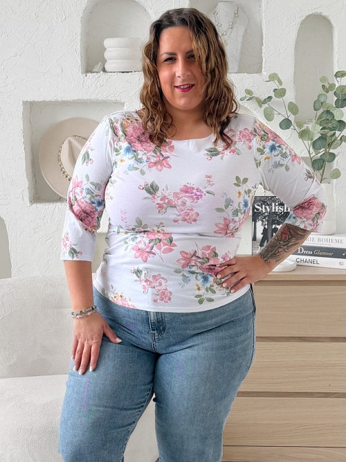 Bavlněné tričko s 3/4 rukávem do 3XL Flowers