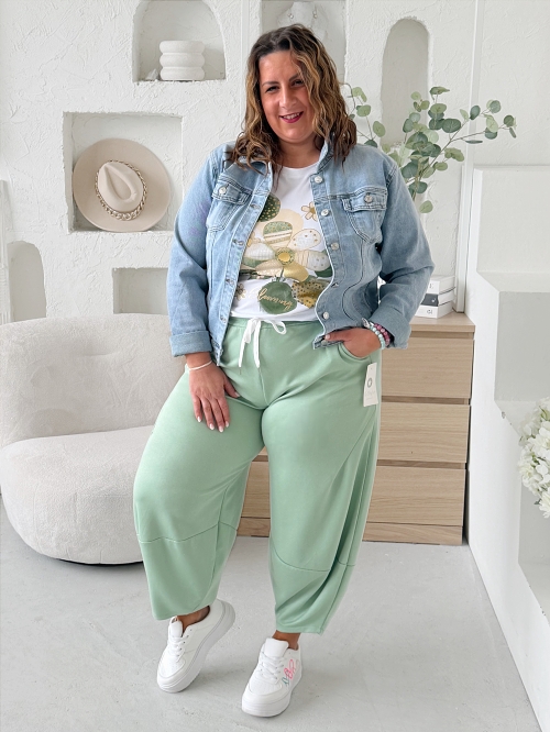 Máslové barelové kalhoty Jefry do 4XL - hráškově zelená