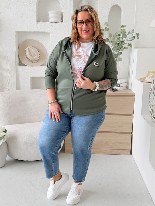 Máslová mikina na zip Jefry do 3XL - khaki