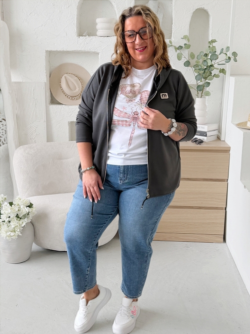 Máslová mikina na zip Jefry do 3XL - tmavě šedá