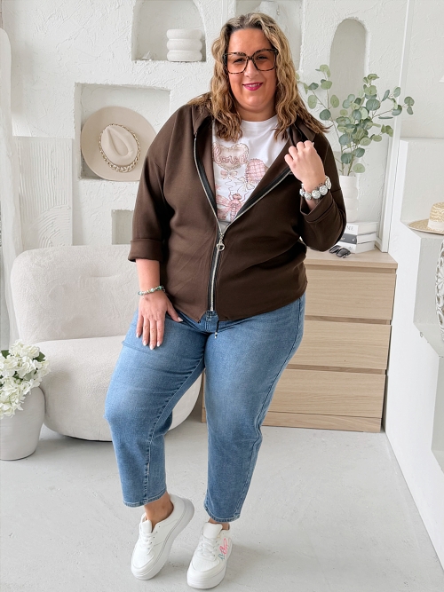 Máslová mikina na zip Jefry do 3XL - čokoládová