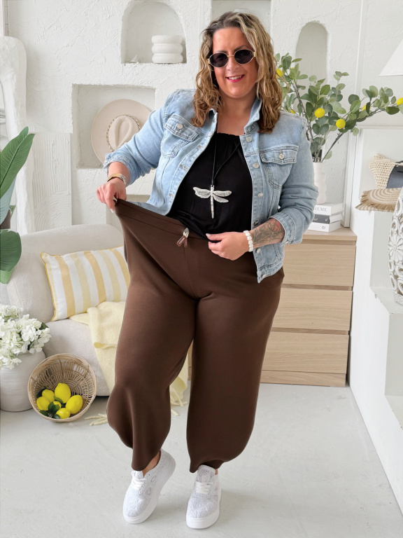 Volnočasové kalhoty máslové Erin do 3XL - čokoládové