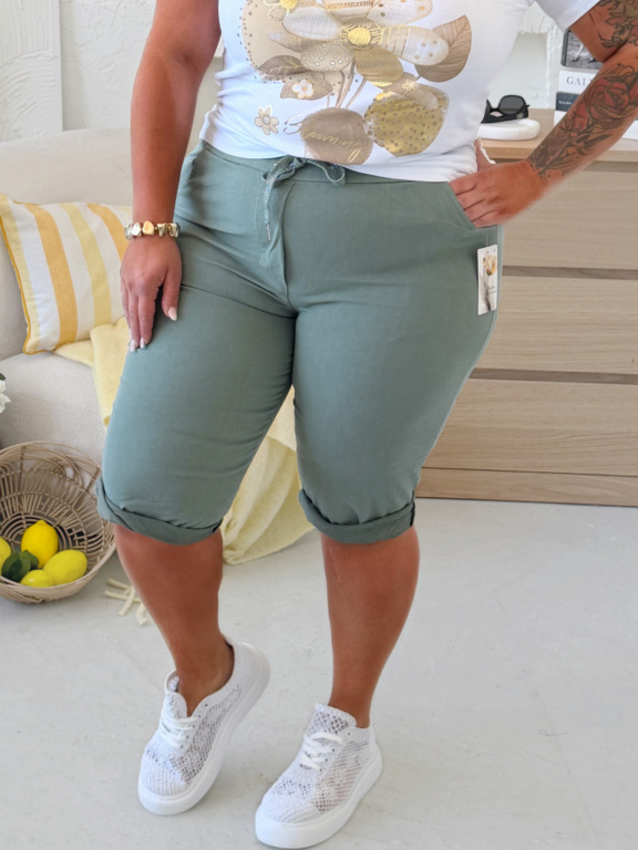 Větší superstrečové capri kalhoty Florida - khaki