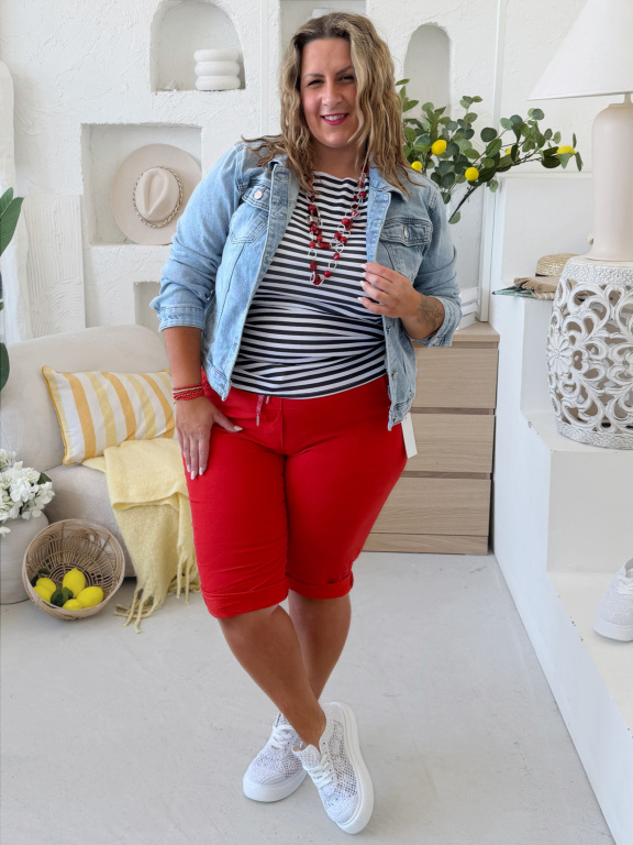 Větší superstrečové capri kalhoty Florida - červené