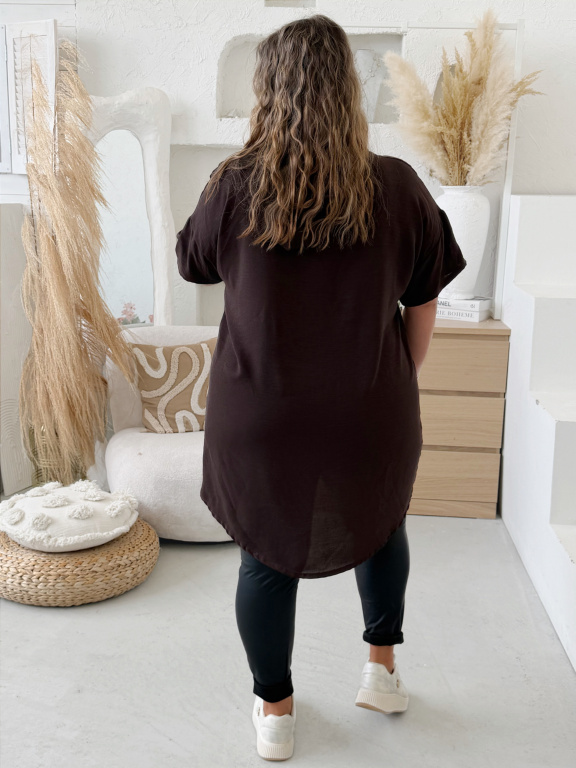 Halenka Sporty z nemačkavého materiálu - čokoláda