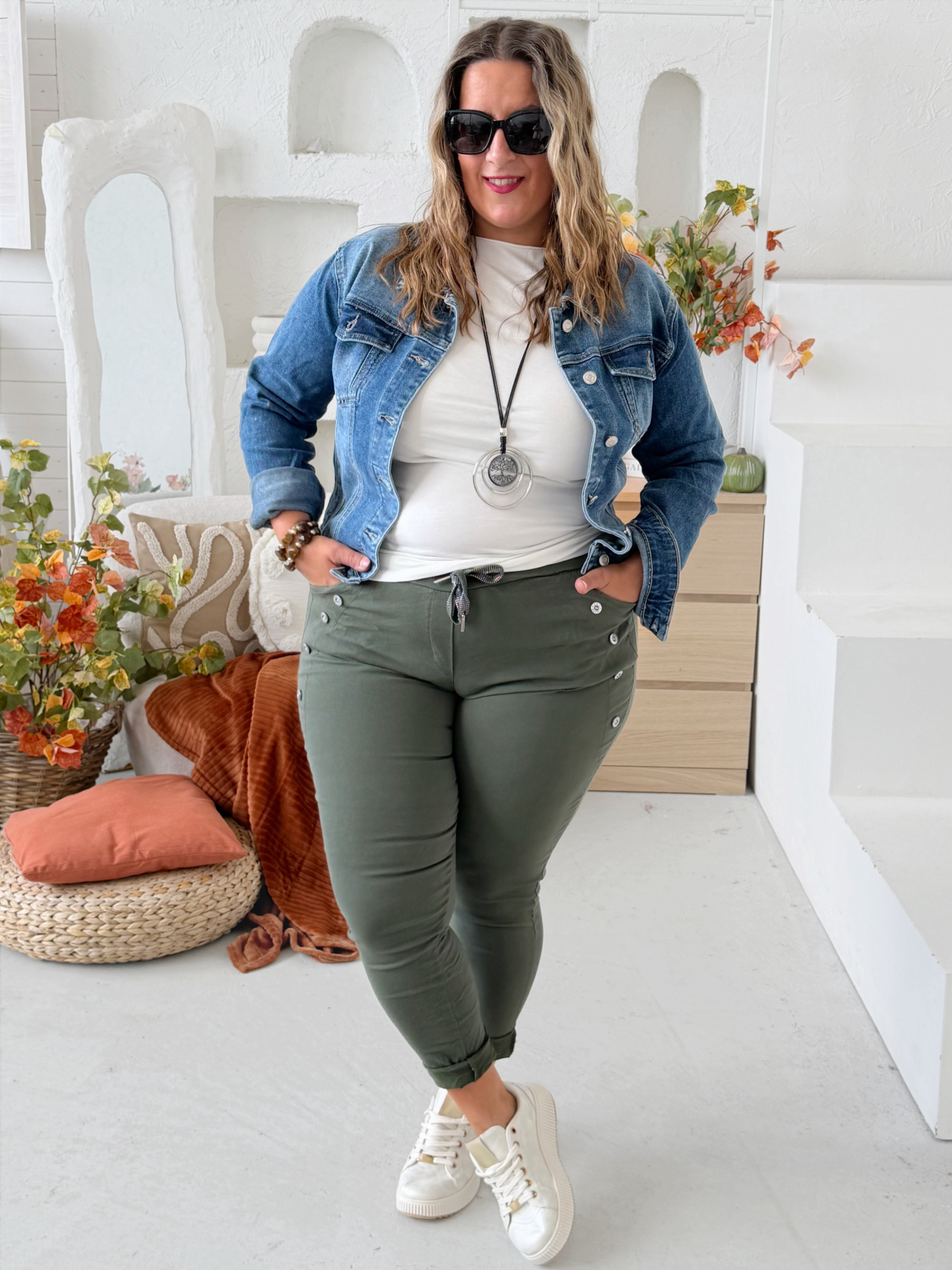 Elastické kalhoty Buttons do 3XL - khaki
