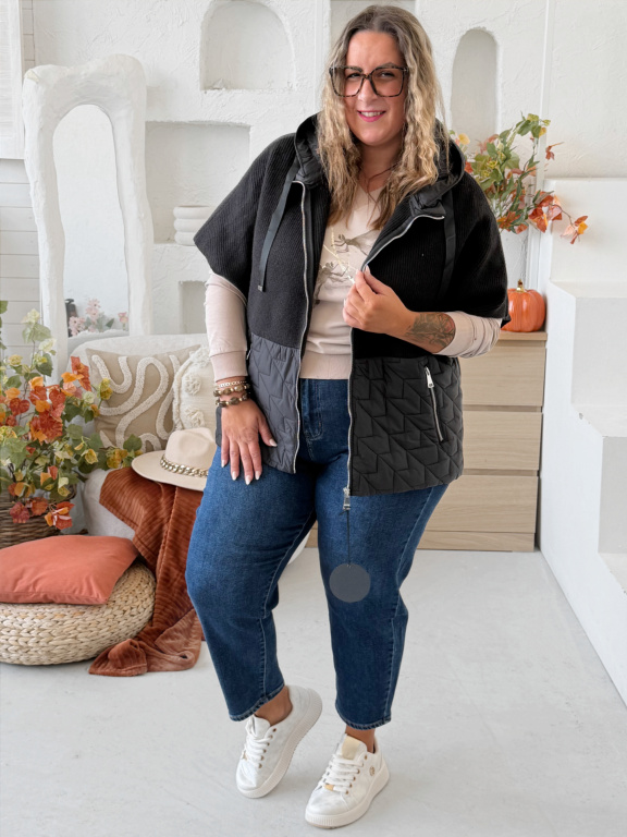 Prošívaná vesta s pleteninou Gina do 3XL - černá