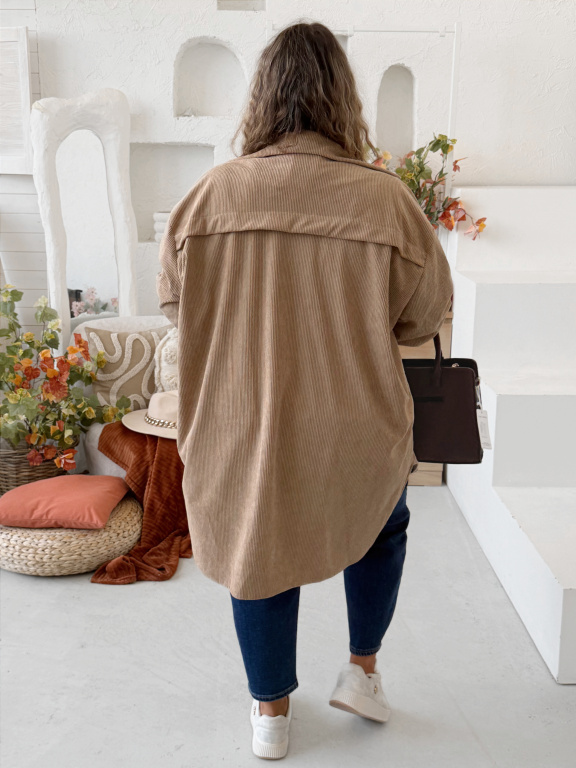 Svrchní manšestrová košile Palm do 4XL - béžová