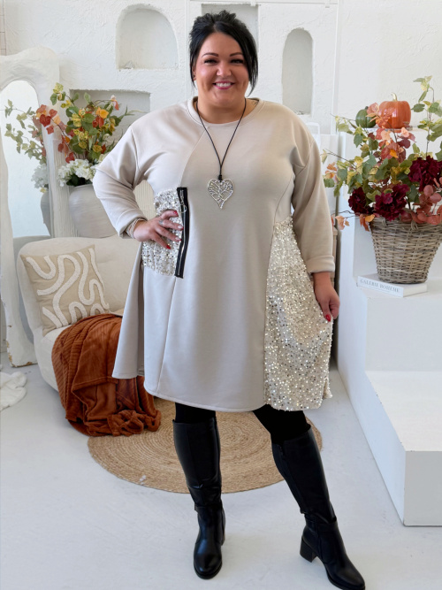 Máselkové sváteční šaty Elori do 4XL - světle béžové