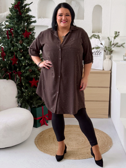 Košile PARTY QUEEN do 4XL - čokoláda