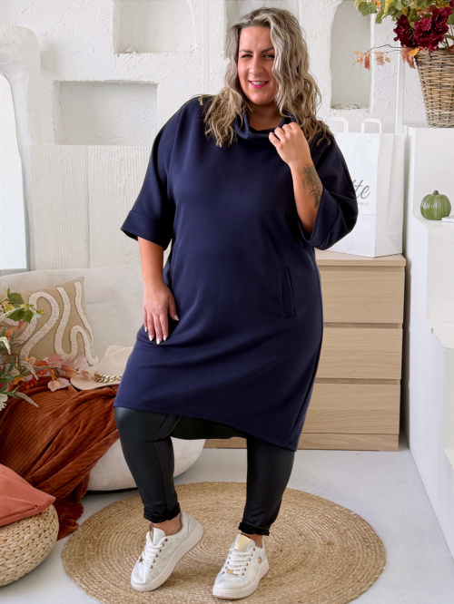 Šaty s volným límcem Ruby do 4XL - tmavě modré