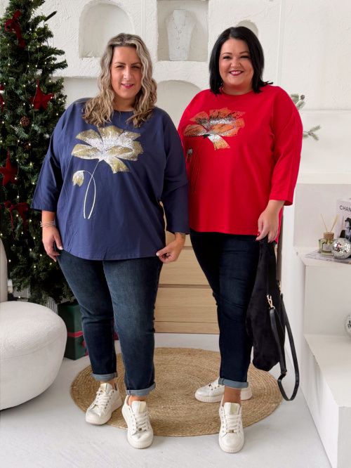 Oversize tričko Květina Ellie do 4XL - červené