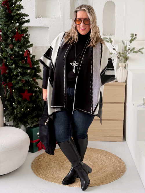 Elegantní úpletové pončo do 4XL - šedé
