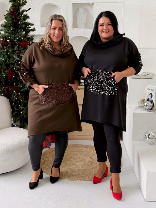 Tunikové šaty s flitry Rubina do 3XL - černé