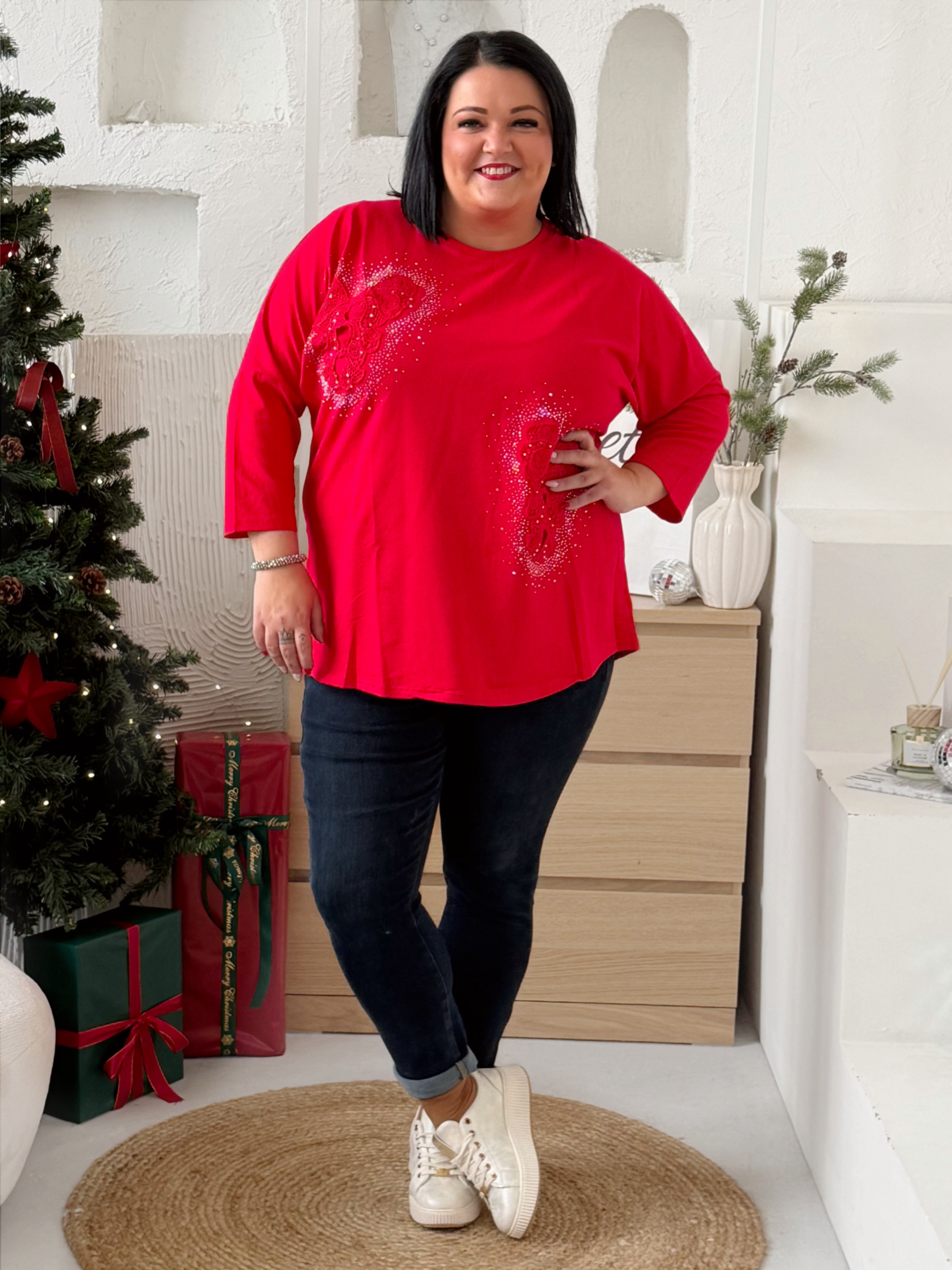 Oversize tričko Motýlci Ellie do 4XL - červené