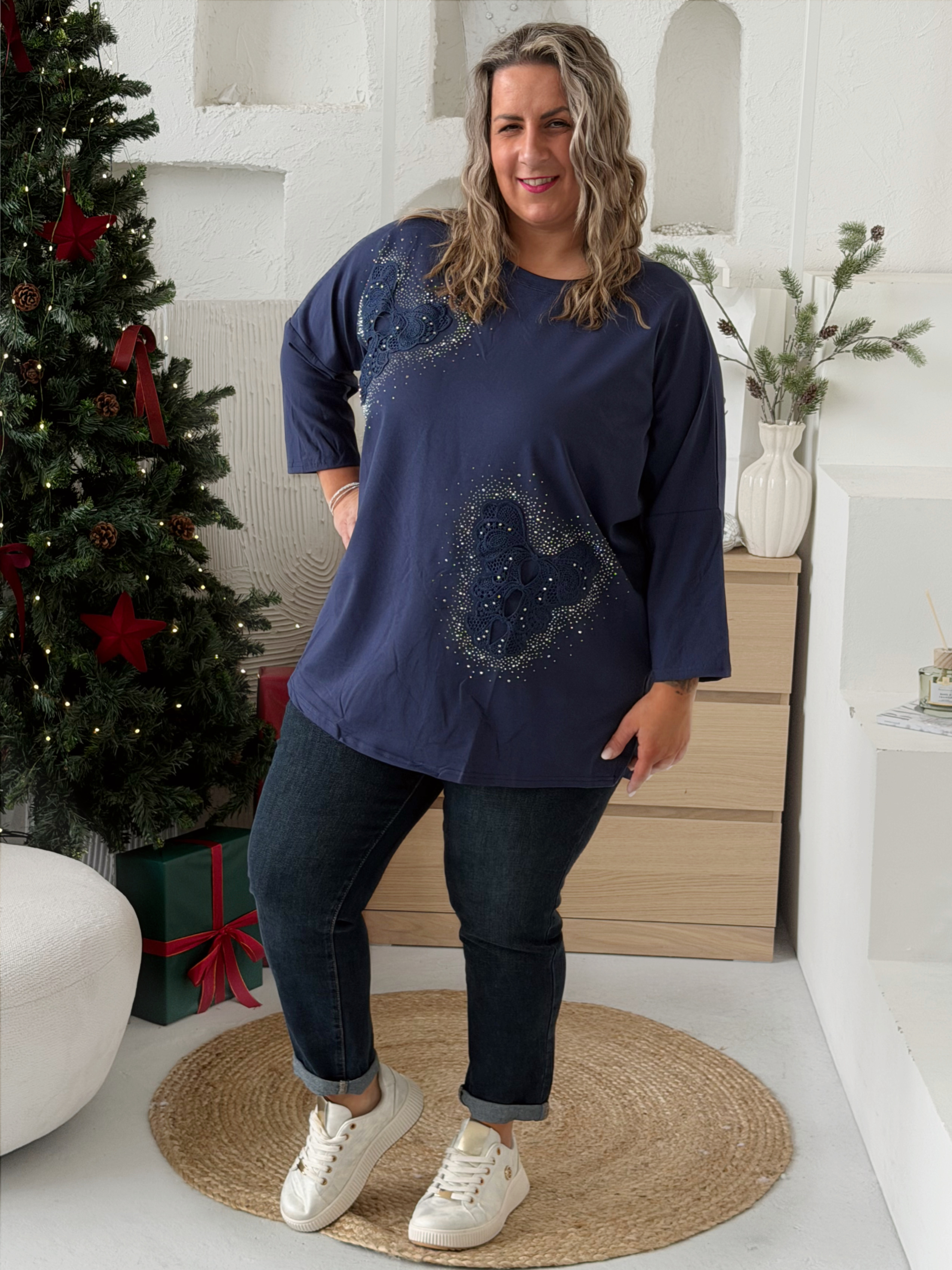 Oversize tričko Motýlci Ellie do 4XL - modré