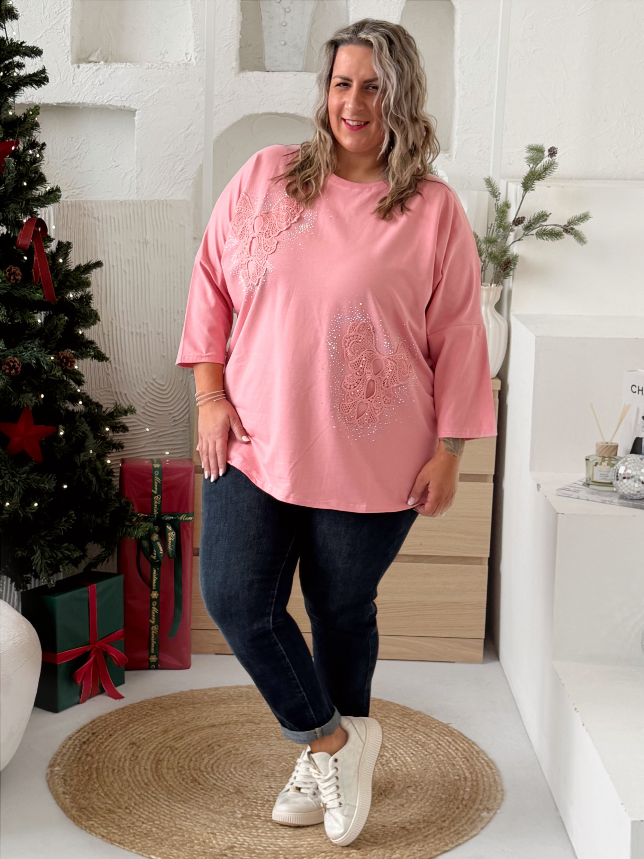 Oversize tričko Motýlci Ellie do 4XL - růžové