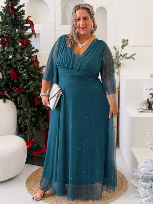 Plesové společenské šaty Isabell do 4XL - petrolej
