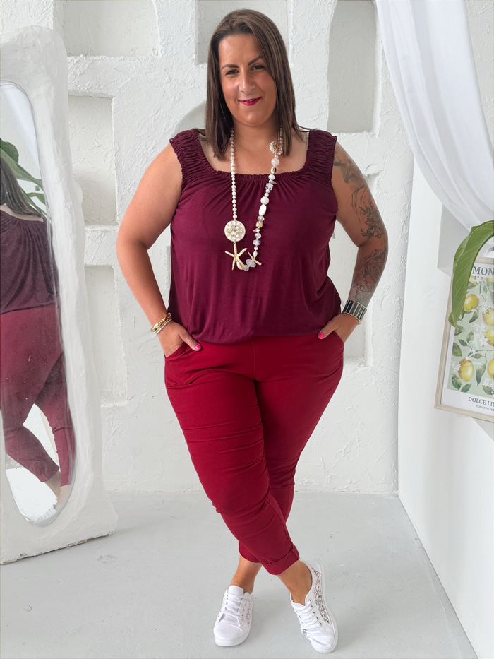 Strečové kalhoty elastické Sporty vínové do 3XL