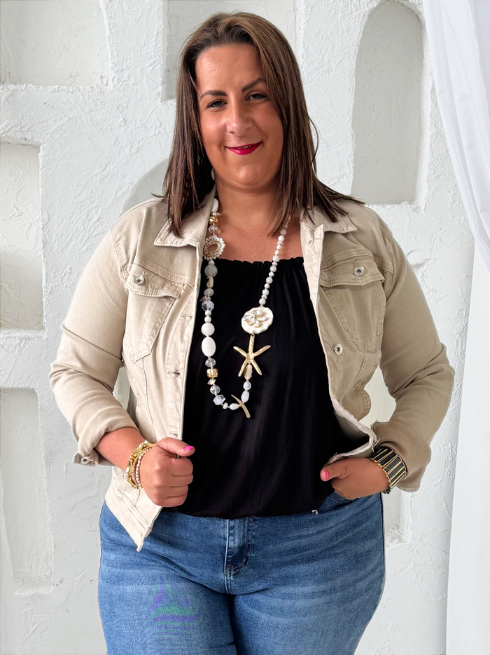 Džínová bunda elastická béžová do 4XL