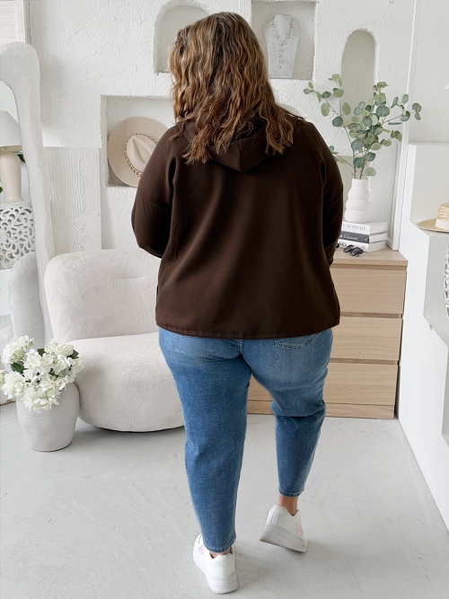 Máslová mikina na zip Jefry do 3XL - čokoládová