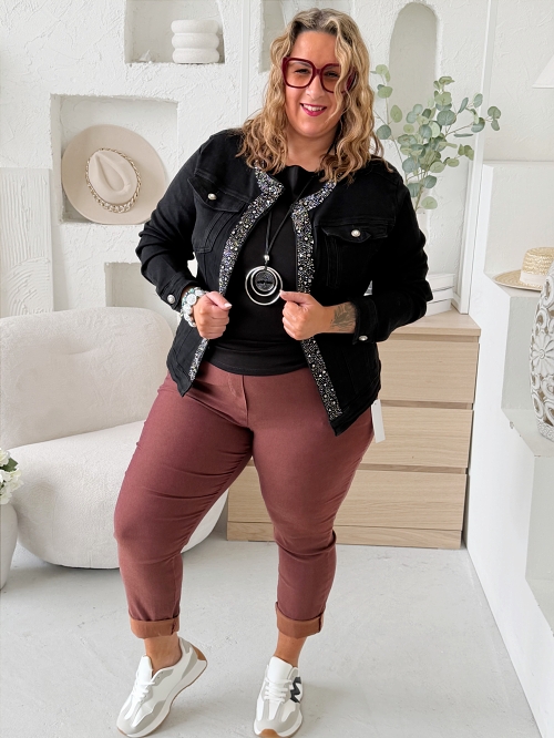 HIT!!! Superstrečové kalhoty Stella do 4XL - čokoládově švestková 